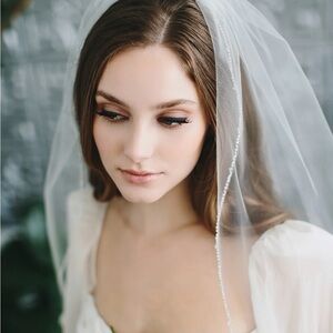 Beaded Trim Fingertip Length Veil
